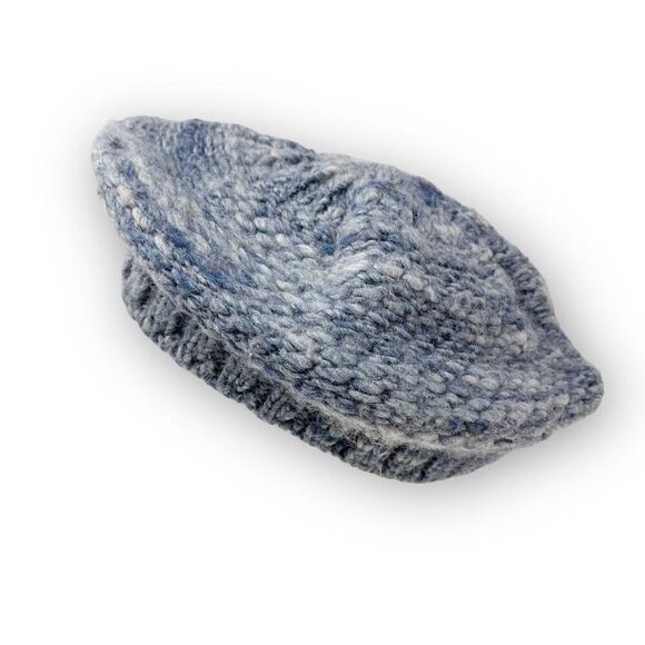Handmade Wool Blend Cable Knit Blue Gray Beret Cap Hat One Size OSFM - Picture 2 of 12